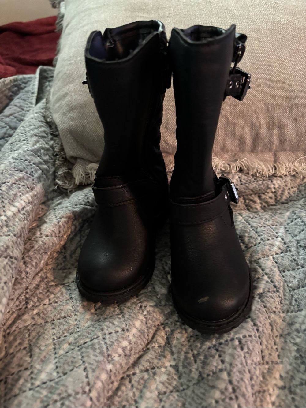 Kids Black Riding Boots with Buckle Detail
